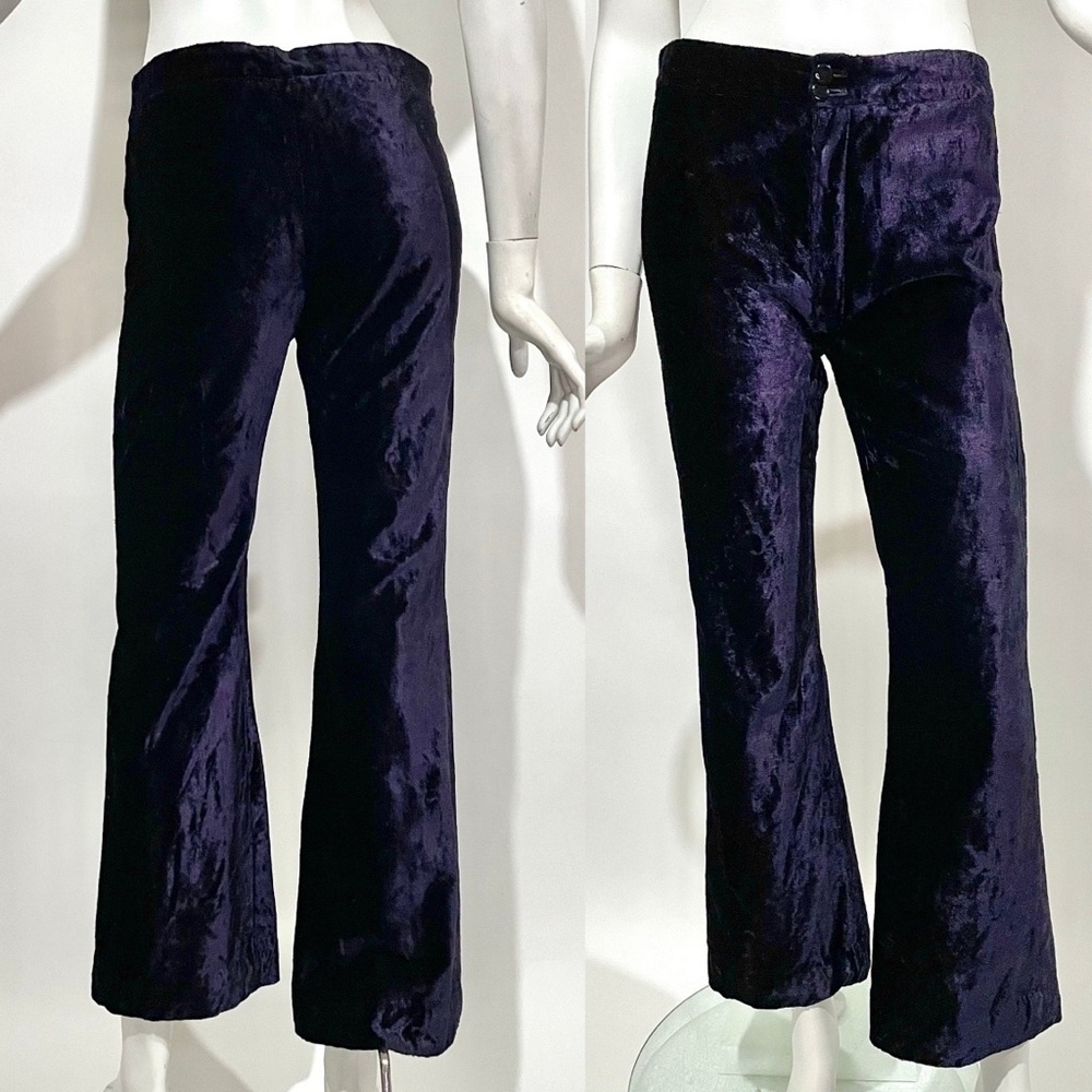 vintage 1960s 70s GUYS & DOLLS London Deep Blue Purple Velvet Flared Hip Huggers